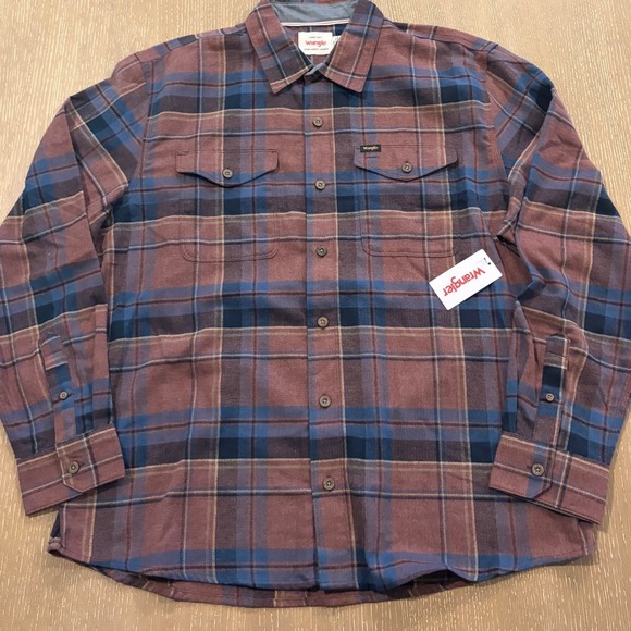 Wrangler Other - Wrangler Mens XL Plaid Flannel Shirt Brown Blue Button Front NWT